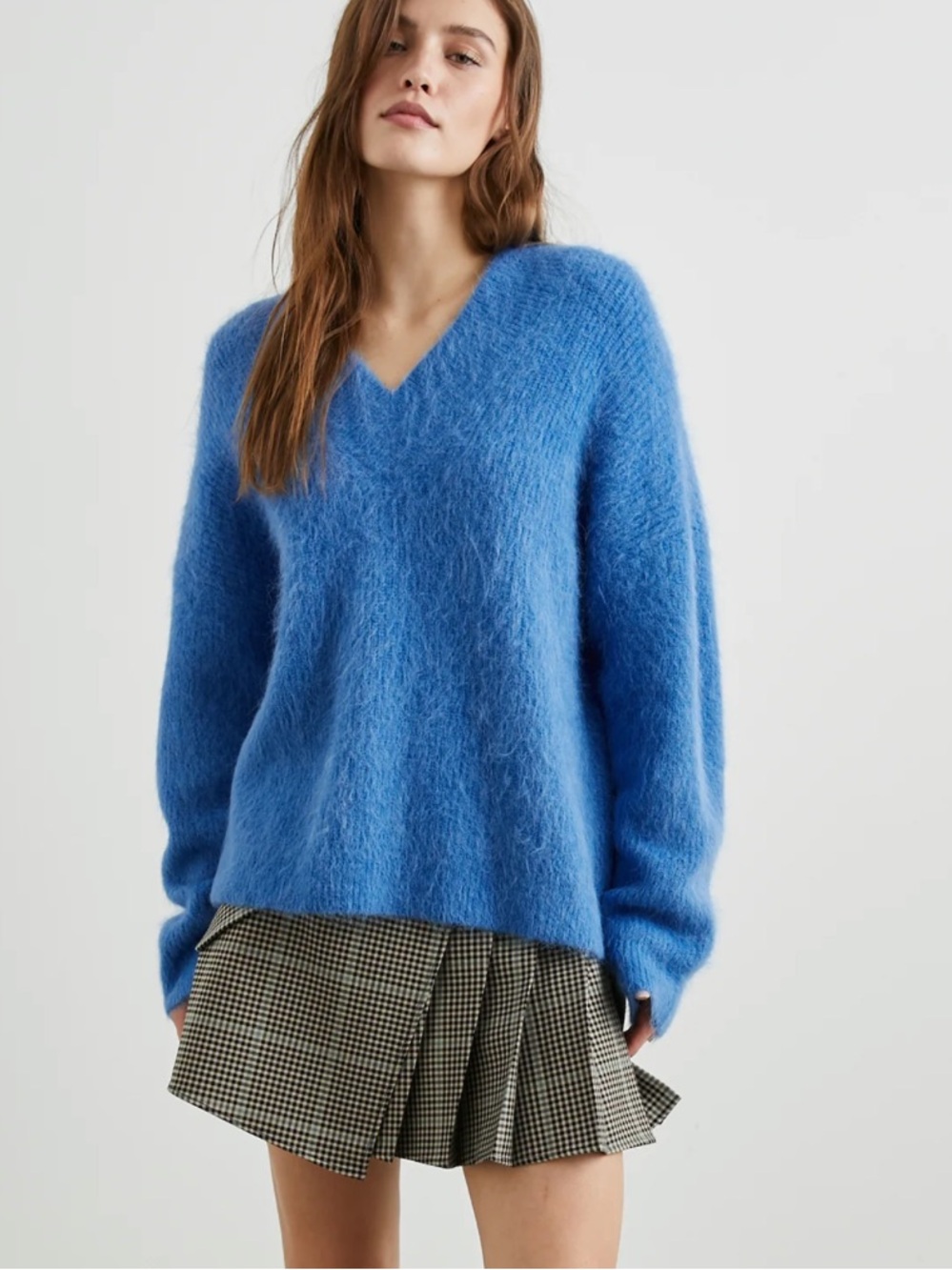 Rails Jodie Alpaca Blend V- Neck Oversized Thick Knit Sweater in Colbalt Blue